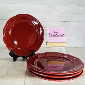 Home Trends HTS3 All Burgundy Maroon Embossed Edge Lunch Salad Plates Set of 4